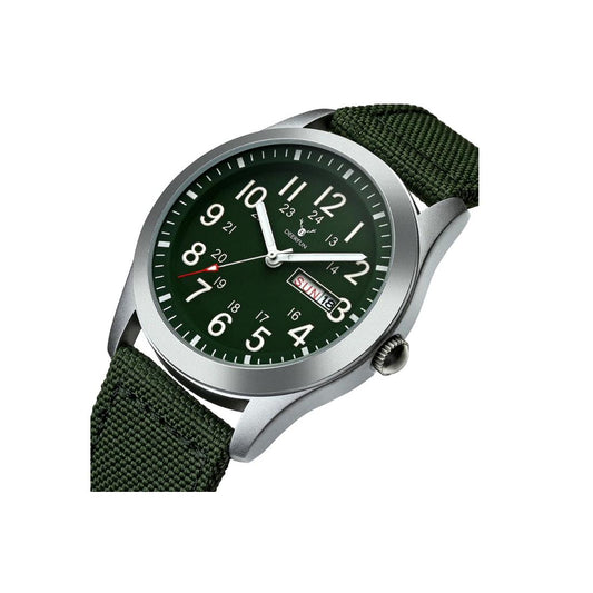 Deerfun Mens Watch Green Dial Silver Bezel A Material Strap And Day Date Display