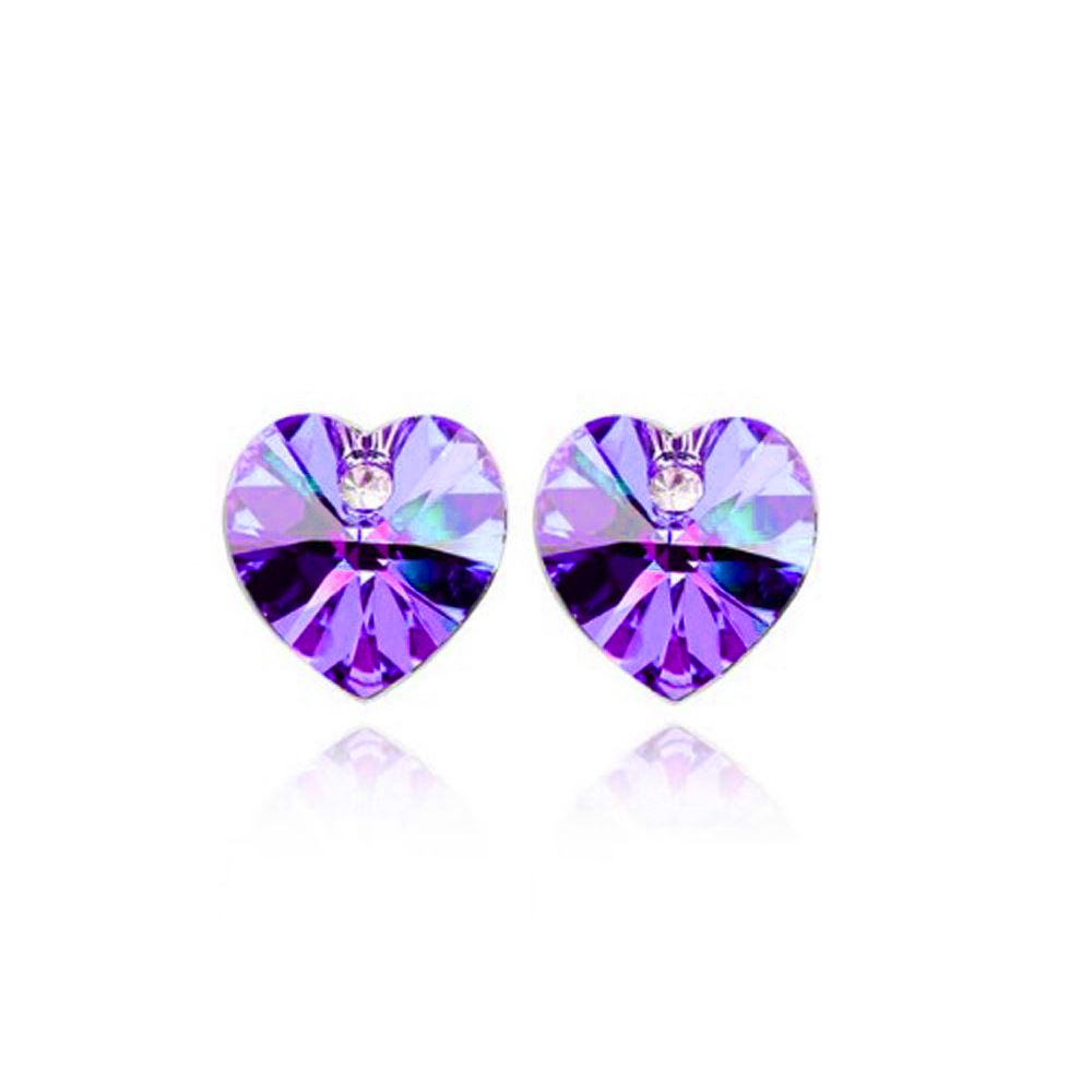 Austrian Crystal Stone And Elements Purple Heart Shaped Rhinestone Stud Earrings UK Seller