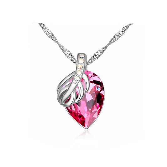 Ladies Pendant Necklace Fruit Leaf Light Pink Large Stone Silver Jewellery from Charles Willaim