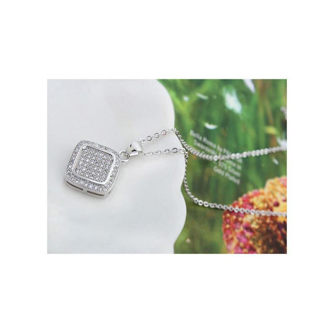 Stunning Sparkle Diamond Shape Necklace With Crystal Stones Encrusted Silver UK BG1306