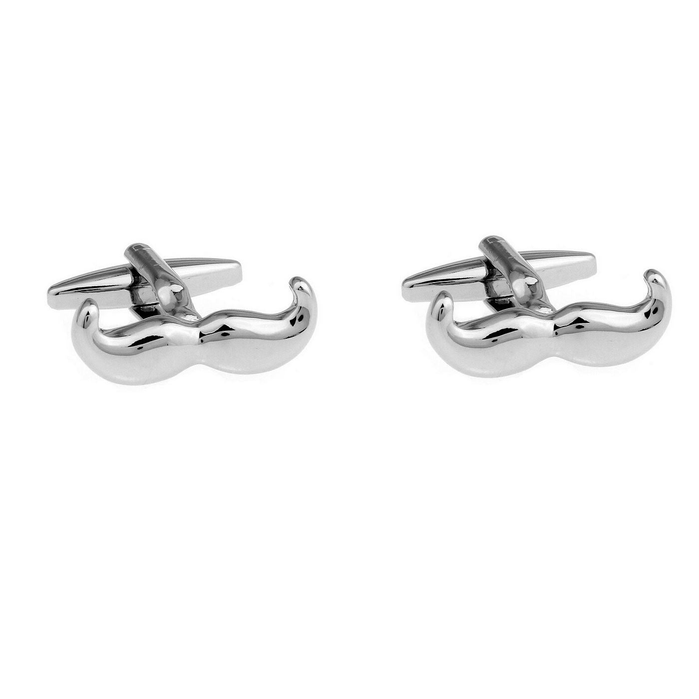 Charles William Funny Moustache Beard Party Novelty Silver Cufflinks Wedding Gift Smart Fashion UK