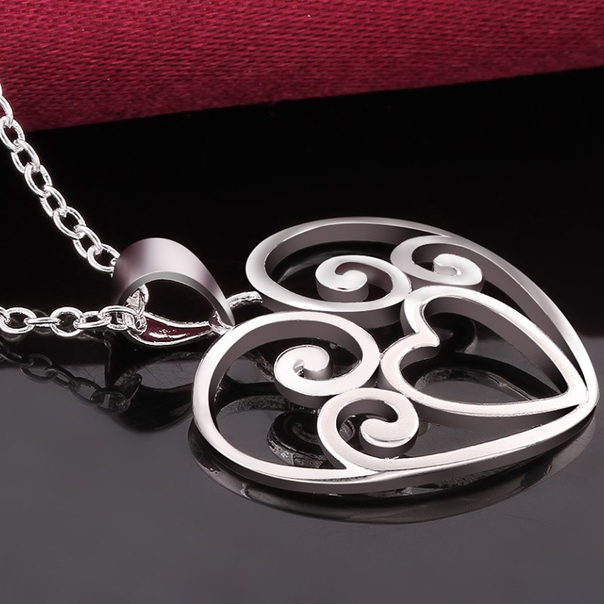 Beautiful Heart Pendant Necklace Silver Plated Jewellery Intricate Design UK Seller