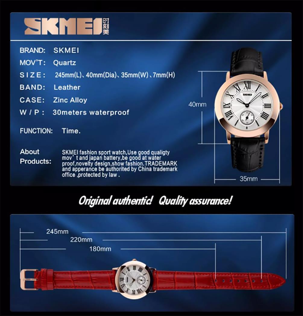 Skmei Beautiful Women's Ladies Watch Rose Gold Roman Numerals Genuine Leather Strap 1083B