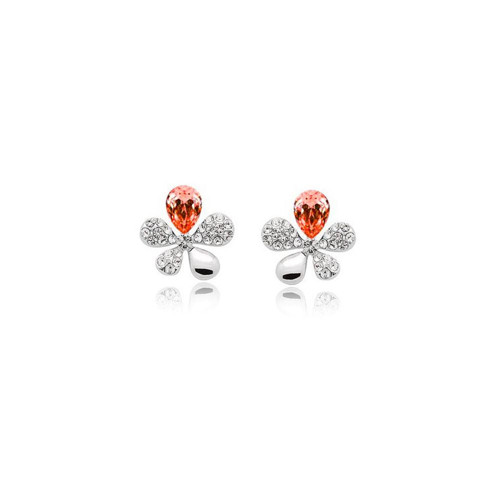 Orange Crystal Stones Flower Butterflies Stud Earrings Womens Gift Present UK Seller