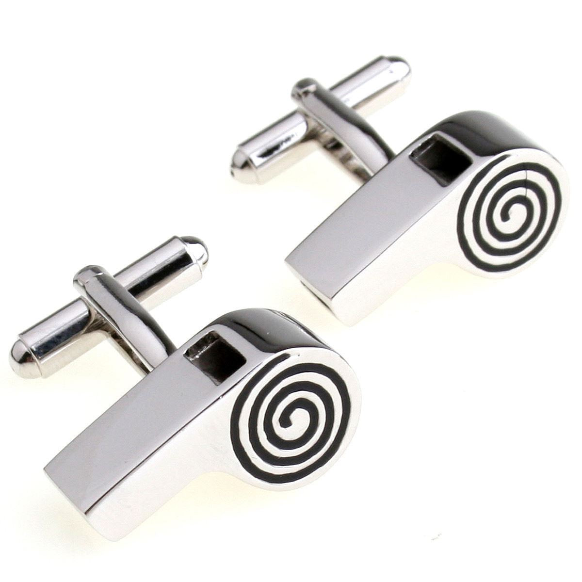 Charles William Whistle Referee Sports Cufflinks Silver Tone PE Teacher Coach Gift UK