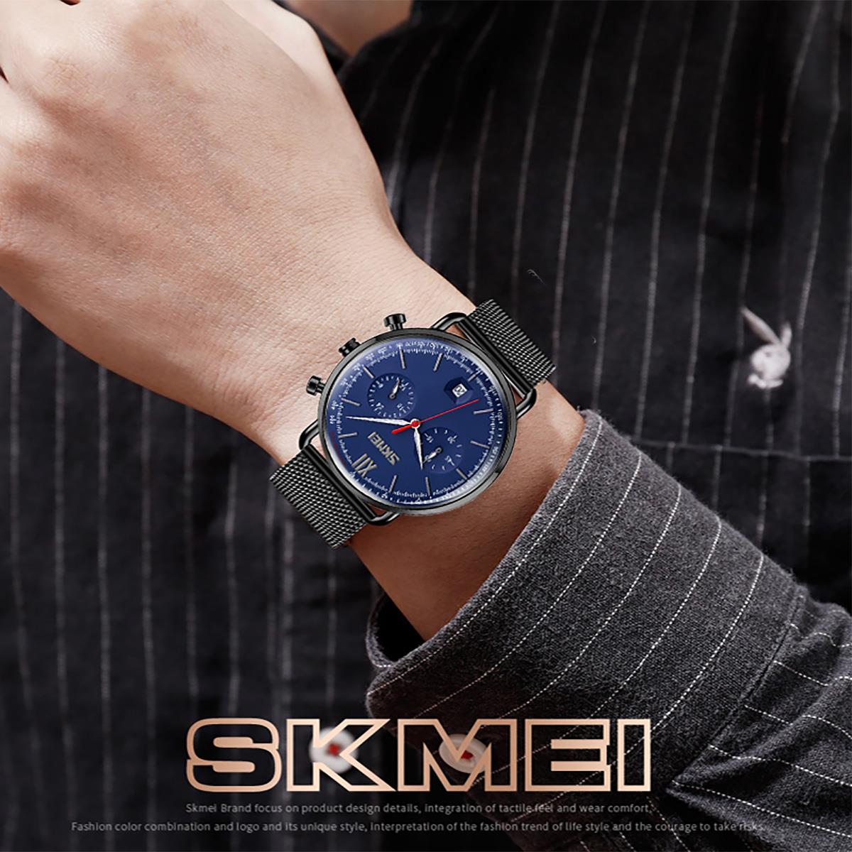 Skmei Elegant Mens Watch Date Display Black Blue Clear Comfortable Luminous