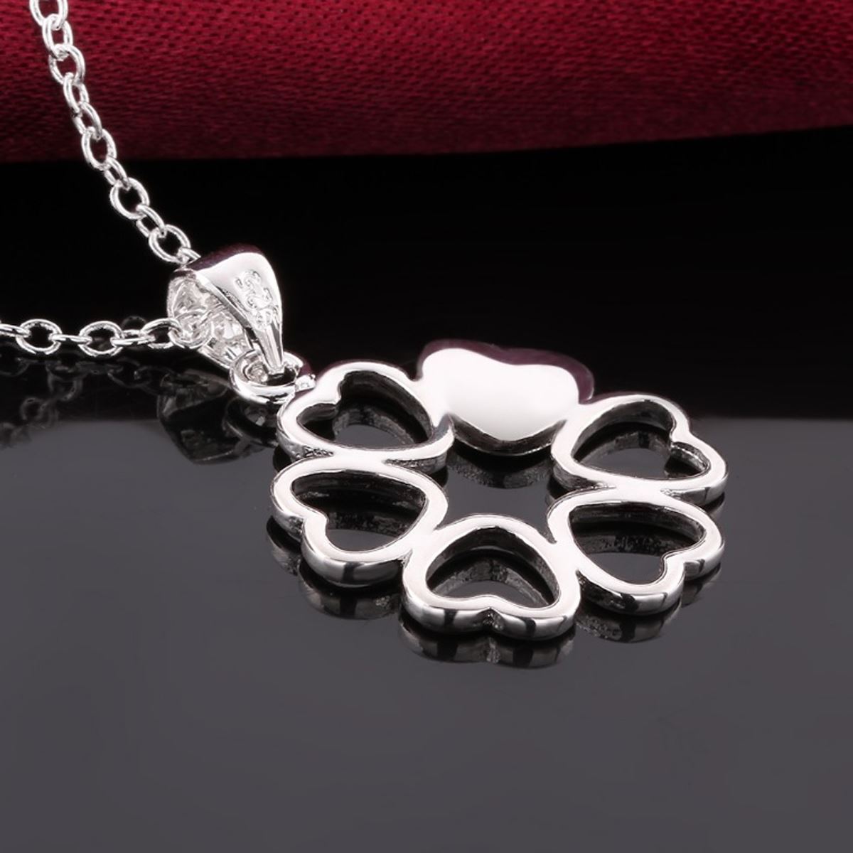 Women's Ladies Love Heart Necklace Silver Plated Flower Shape Christmas Gift Present BG1732