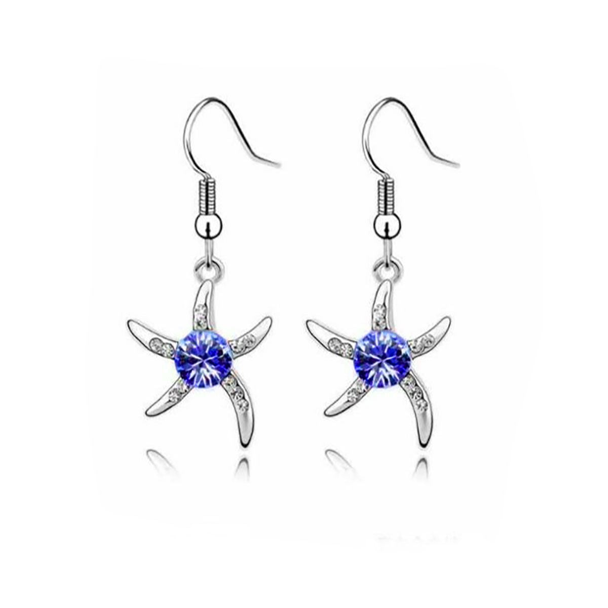 Silver Starfish Necklace & Earrings Jewellery Set Dark Blue from Charles William