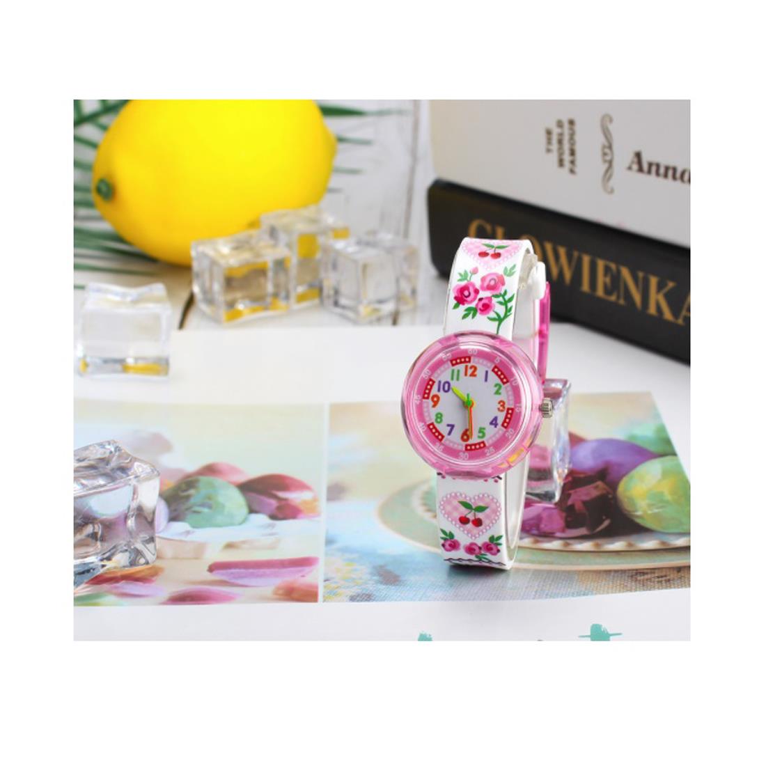 Cute Kids White Pink Girls Children Flower Rose Numbers Watch Easy Time UK