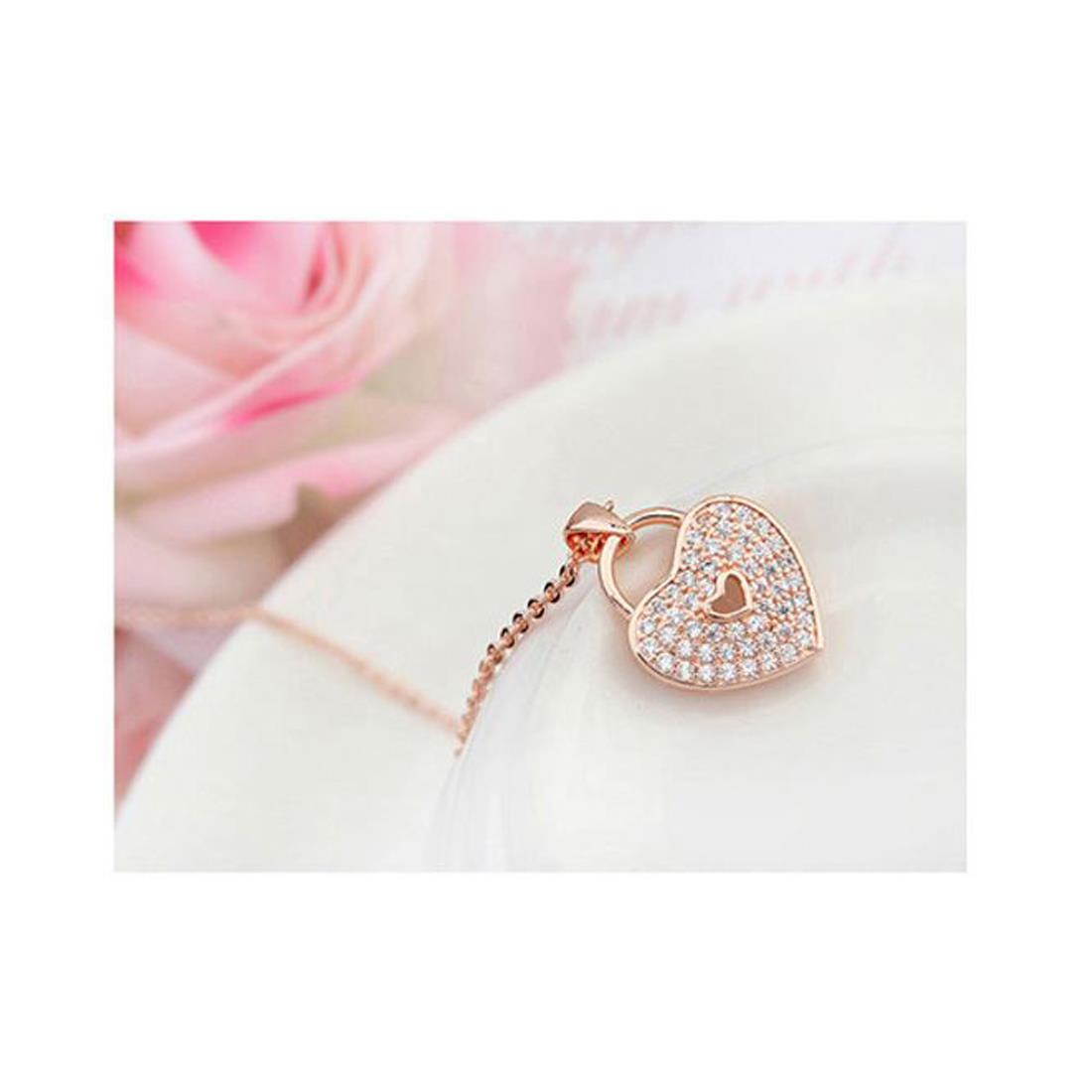 Women's Ladies 'Locked' Love Heart Necklace Pendant Crystal Stones Rose Gold UK Seller