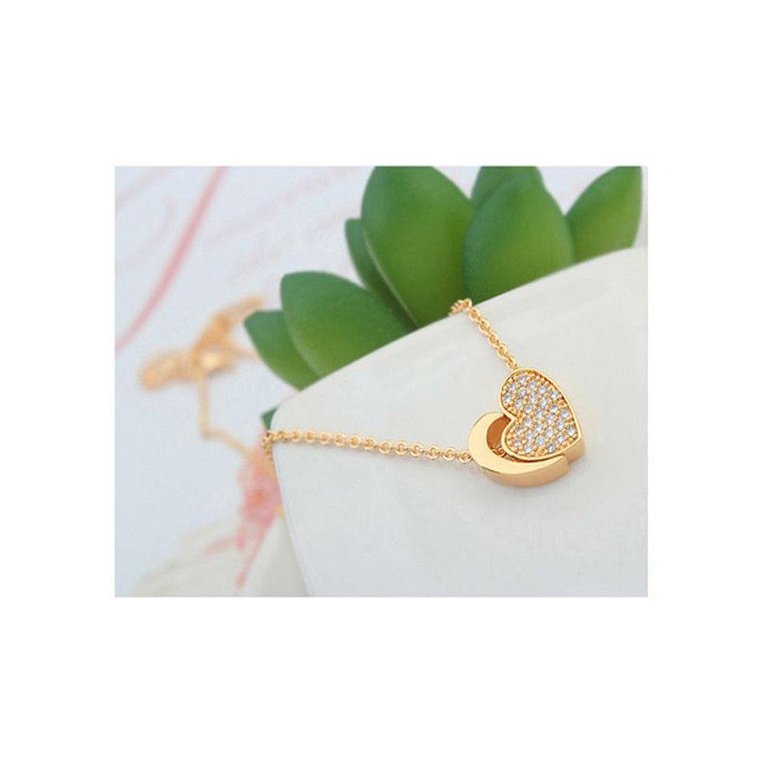 Women's Girls Gold Unique Two Part Heart Pendant Necklace Crystal Elements UK Seller