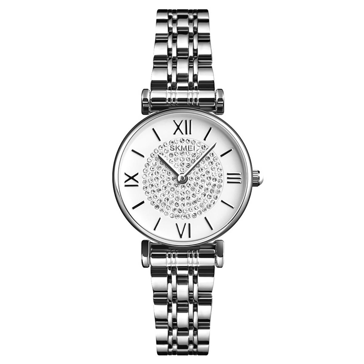 Skmei Women's Ladies Watch Classic Sparkle Clear Dial Crystal Stones Stainless Steel Strap