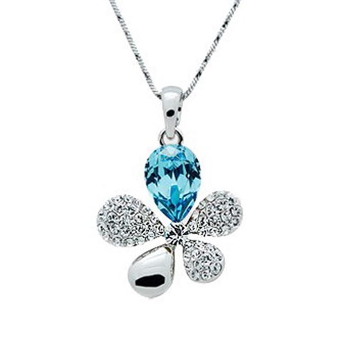 Charles William Flower Leaf Butterfly Sky Blue Crystal & Rhinestone Necklace Christmas Gift Woman Present UK Seller