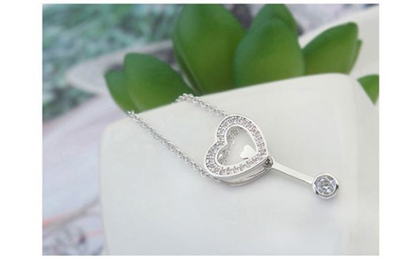 Charles William Women's Love Heart Arrow Necklace Pendant Silver With Encrusted Crystal Stones UK