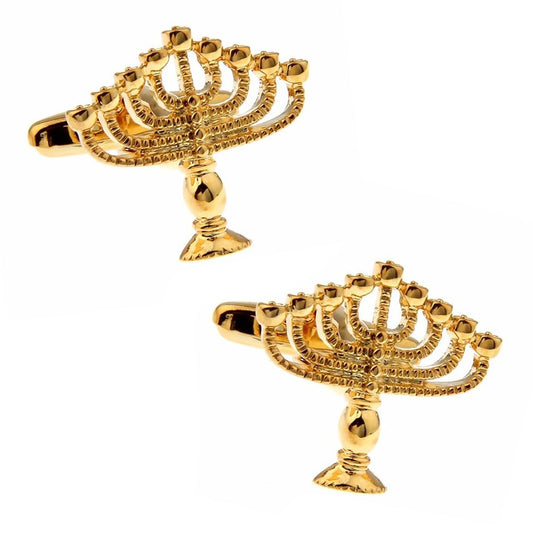 Charles William Luxury Gold Cufflinks Unique Gift Menorah Candelabra Channukah Hannukah Light Bulb UK