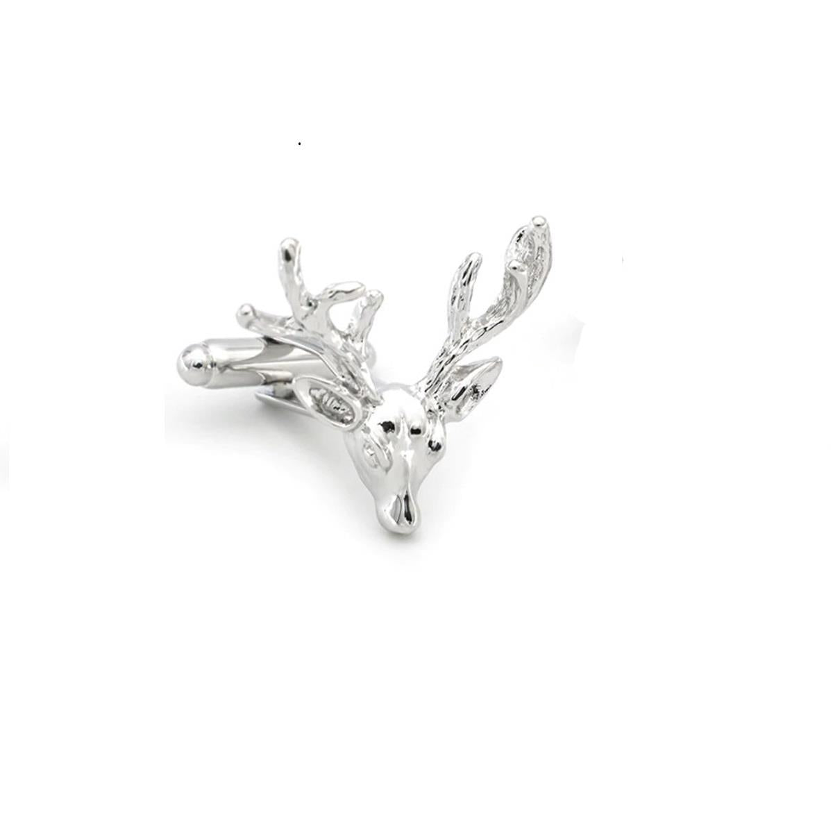 Charles William Silver Deer Cufflinks Stag Head Present Party Bambi Hen Antler Animal Safari