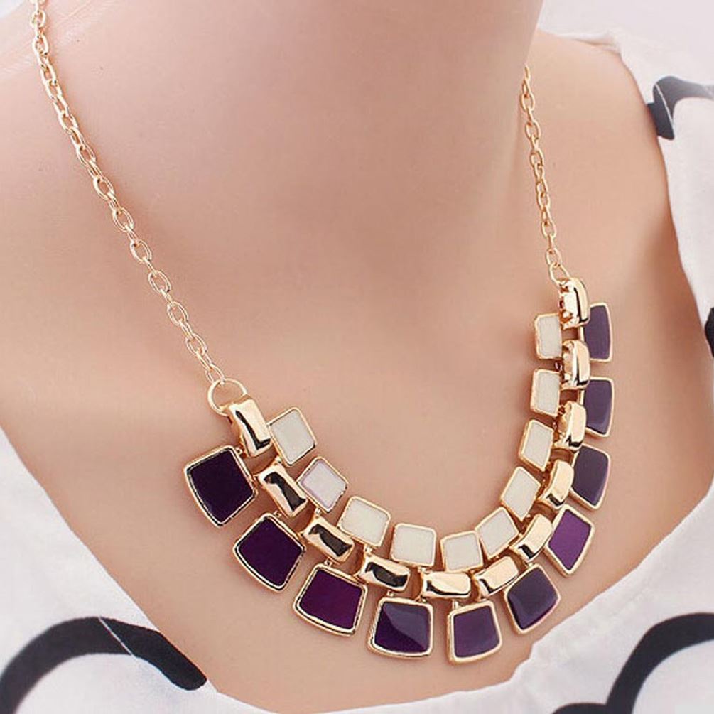 Women's Statement Purple & Cream Necklace Enamel Jewellery Gold Tone Fashion Accessory UK