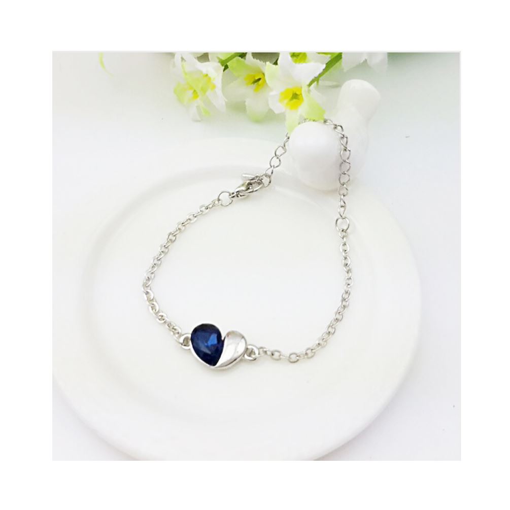 Dark Blue Designer Love Heart Themed Crystal Silver Jewellery Bracelet Present Gift UK