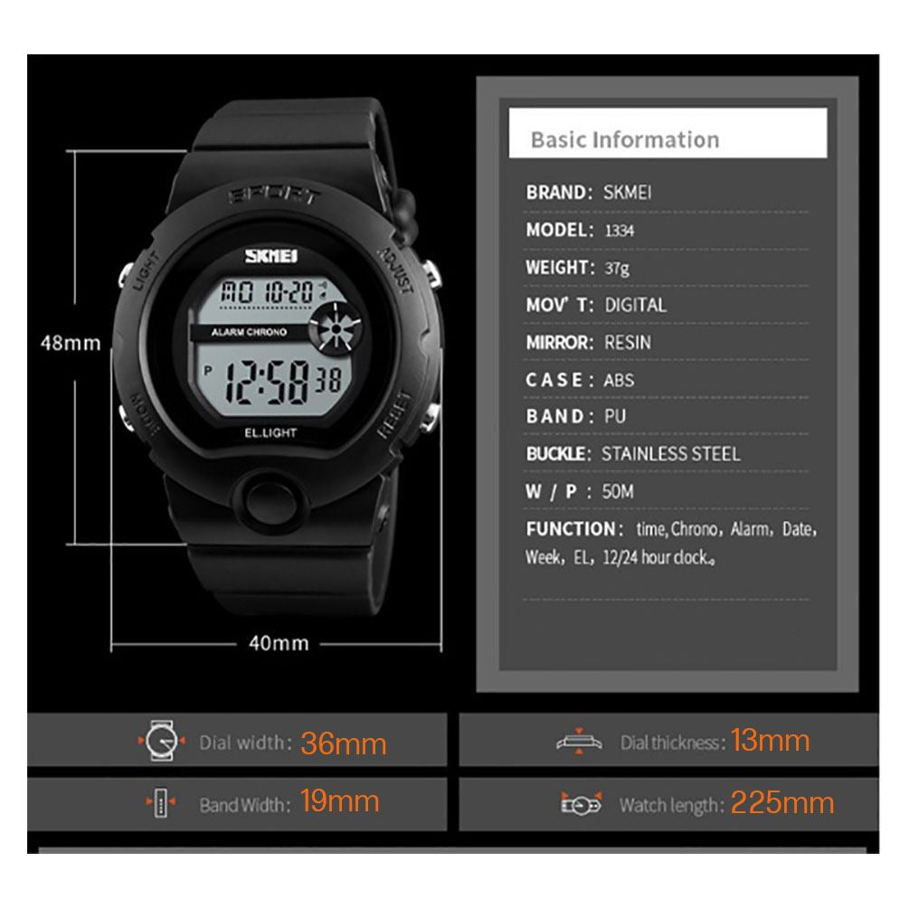 Skmei Girls Kids Black Digital With Pink Markers Watch 50m Water Resistant With Stopwatch Alarm Perfect For Ages 5-13 DG1334B