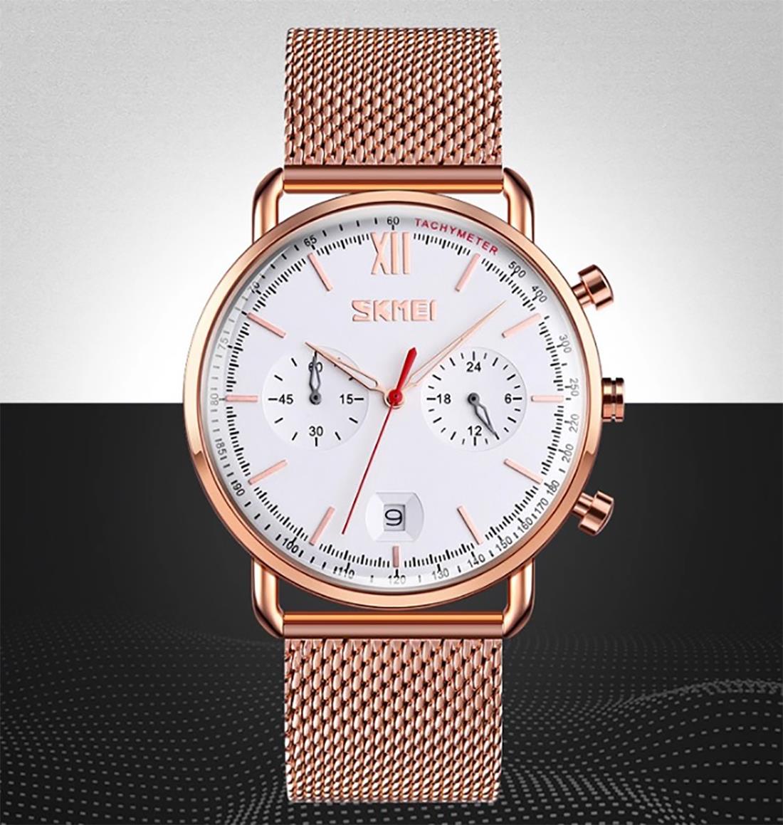 Skmei Multi Dial Elegant Mens Watch Date Display Rose Gold Clear Comfortable SK9206GW