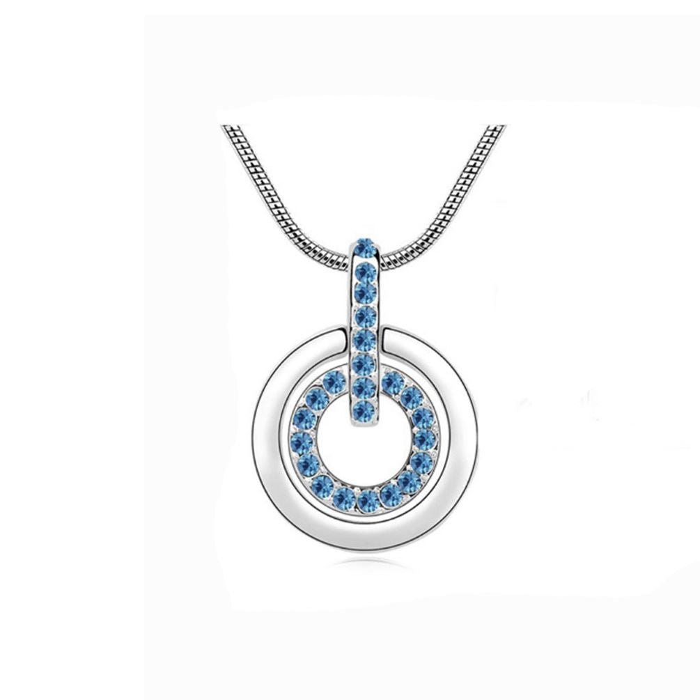 Women's Light Blue Circle Pendant Necklace Encrusted Crystal Stones Mix & Match UK