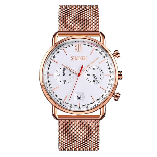 Skmei Multi Dial Elegant Mens Watch Date Display Rose Gold Clear Comfortable SK9206GW