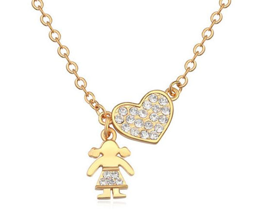 Girls Women's Gold Heart Pendant Necklace With Girl & Heart Pendant UK