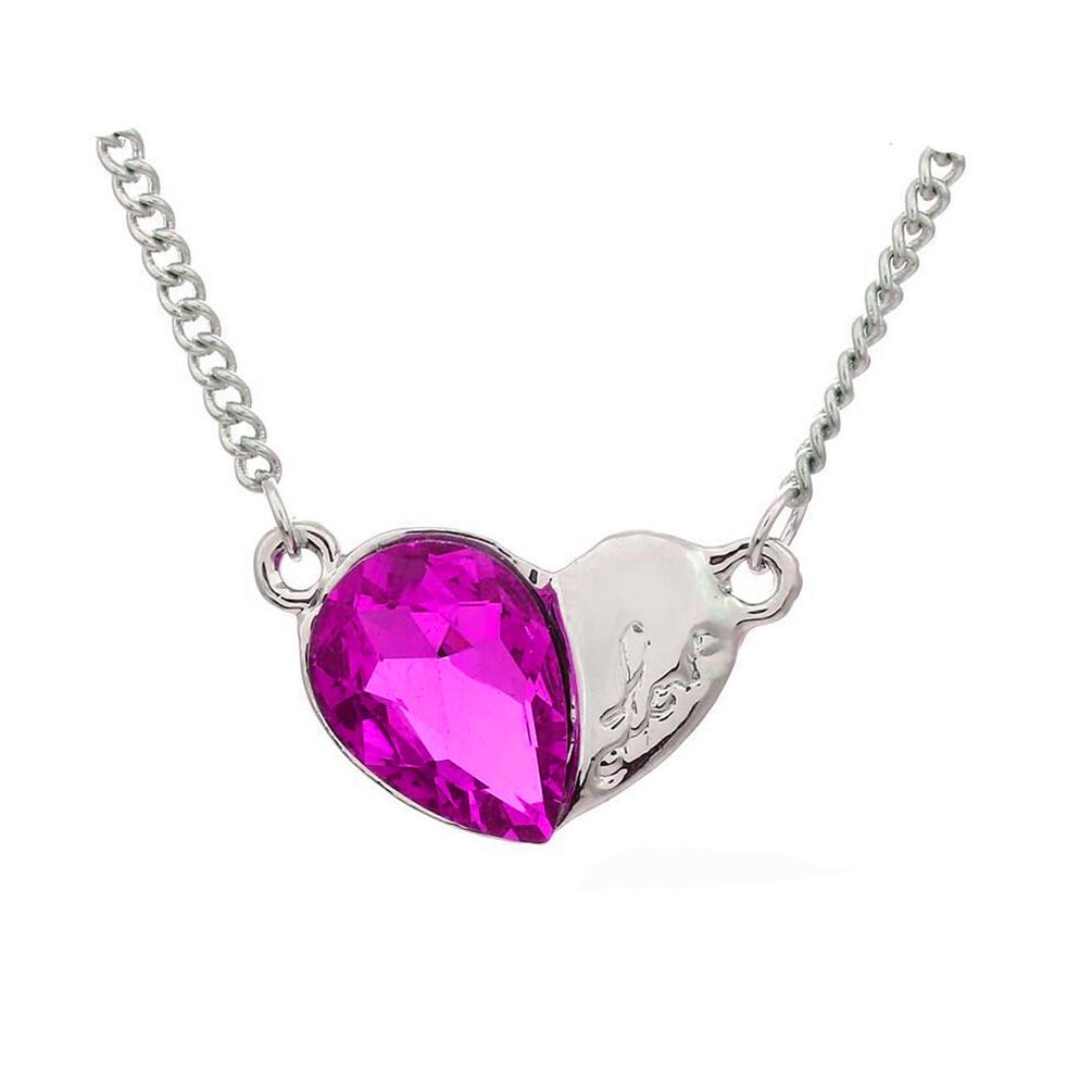 Women's Girls Love Heart Silver & Hot Pink Pendant Necklace from Charles William