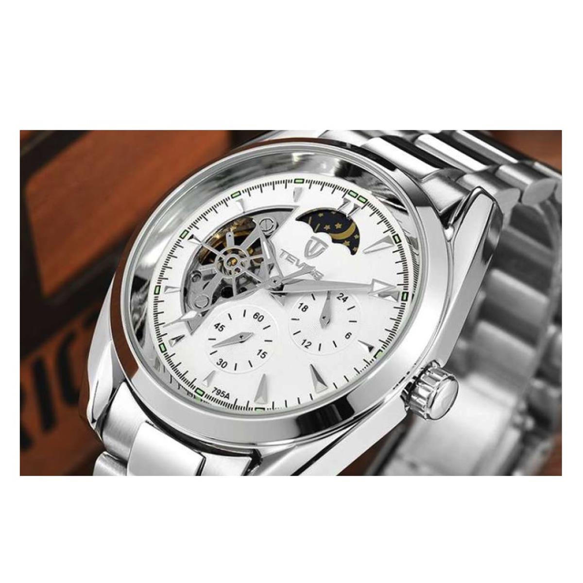 Tevise Mens Automatic Mechanical Watch White Silver Smart Watches T795 UK