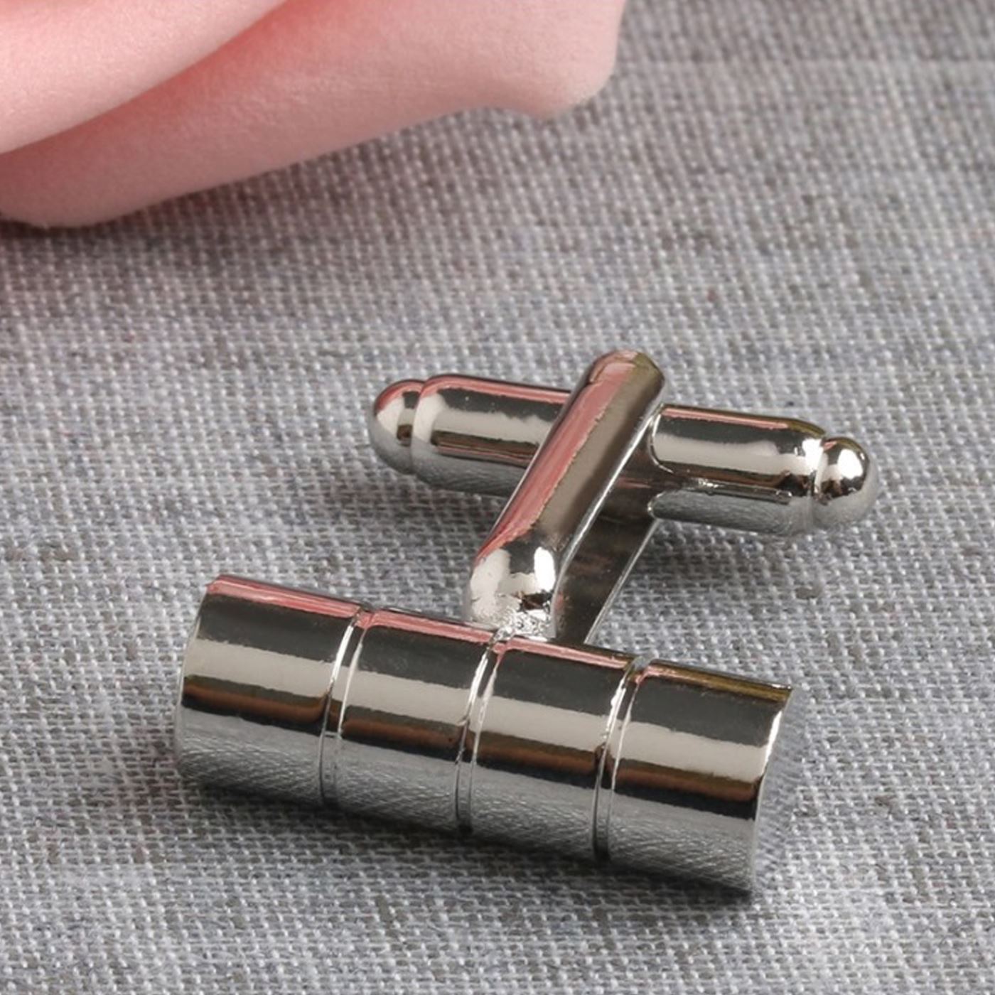 Charles William Elegant Silver Barrel Premium Round Cufflinks Smart Cylinder Shirt Button