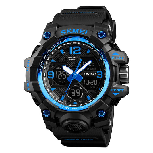 SKMEI Mens Large Dual Analogue And Digital Display Blue Watch Resin Strap Stopwatch Alarm DG1327BLU