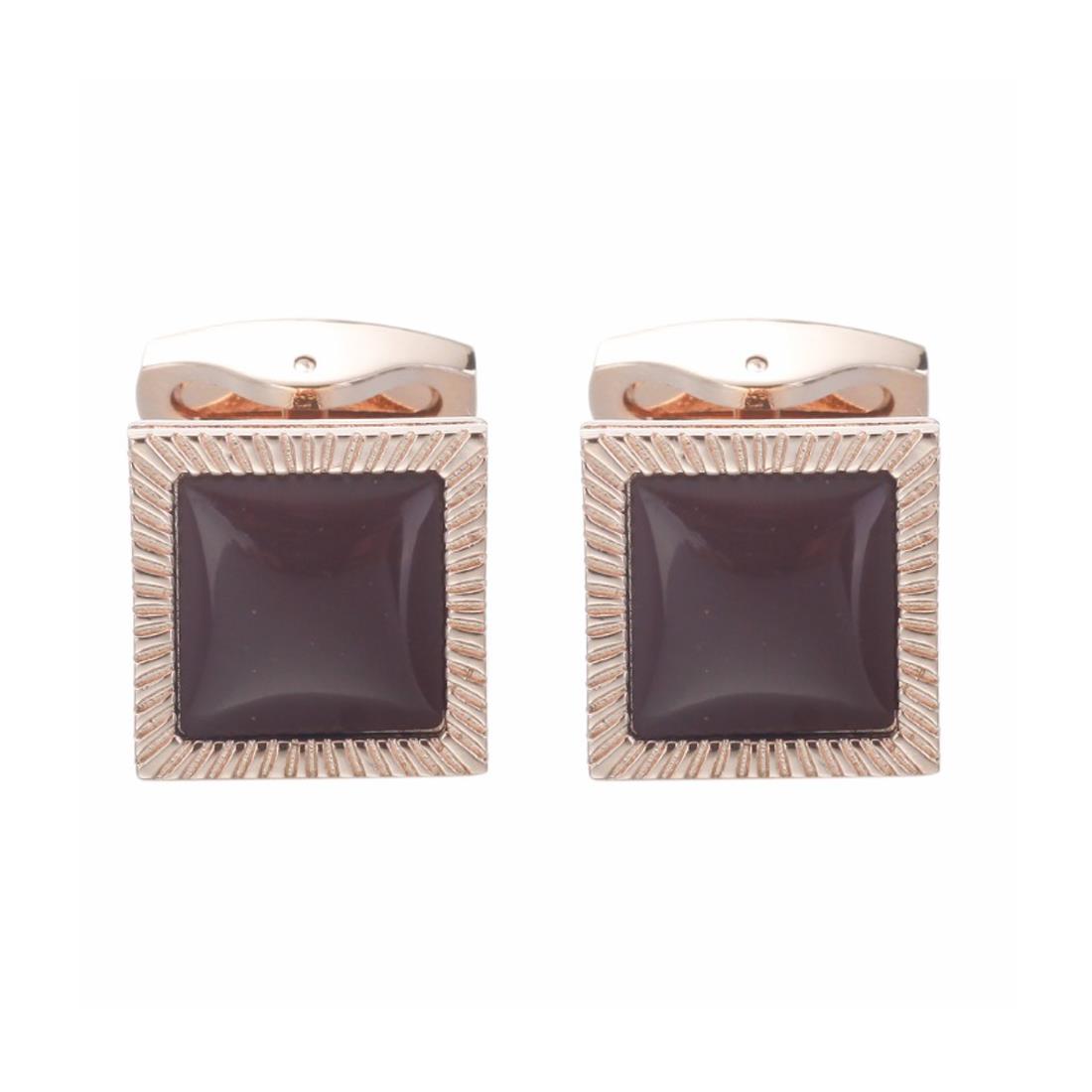 Charles William Rose Gold Square Cufflinks Purple Stone Ridged Bezel