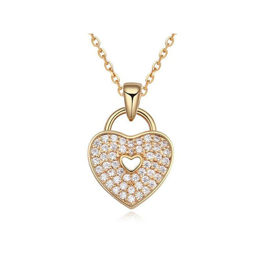 Charles William 'Locked' Love Heart Necklace Pendant Crystal Stones Gold