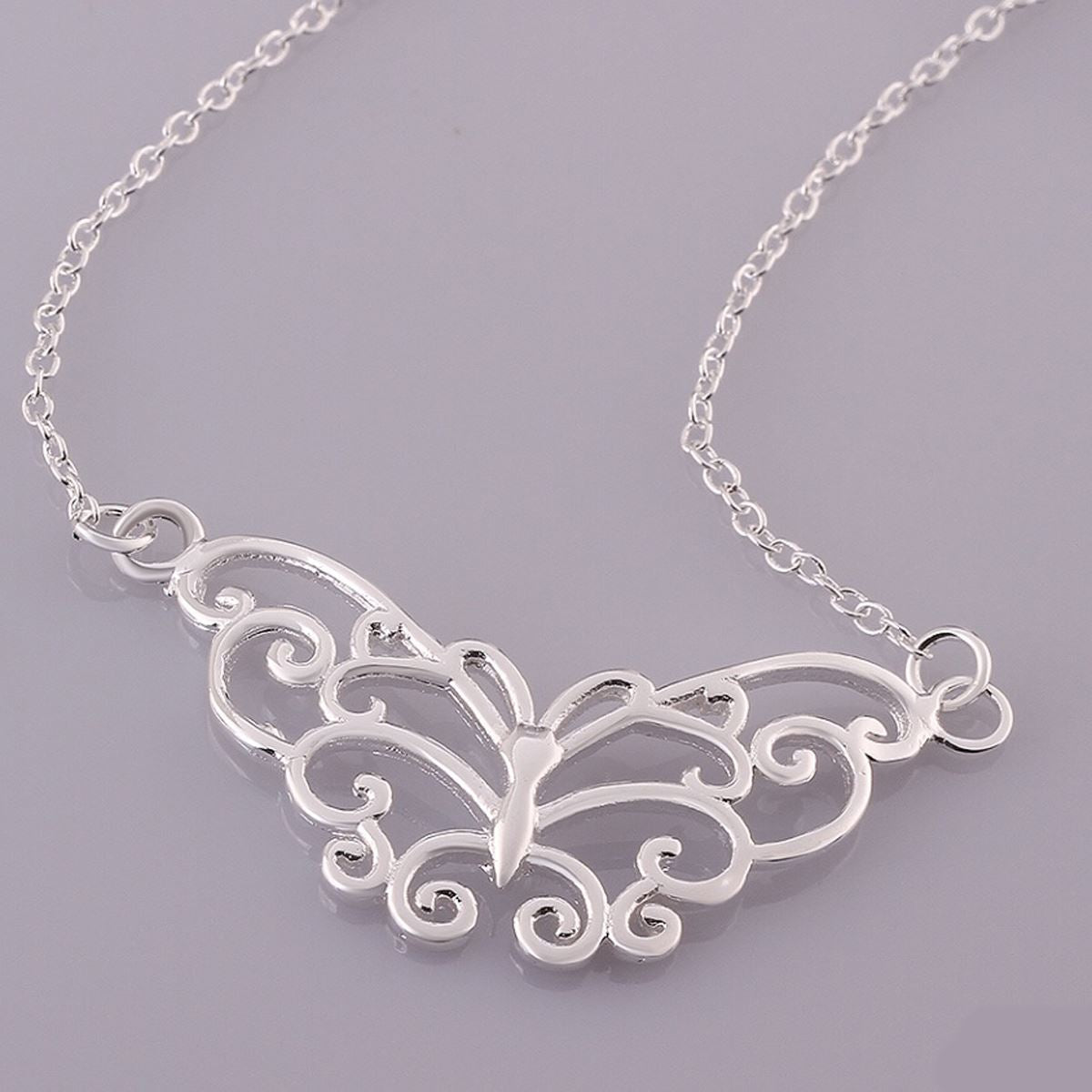 Beautiful Butterfly Pendant Necklace Silver Plated Jewellery Intricate Design UK Seller