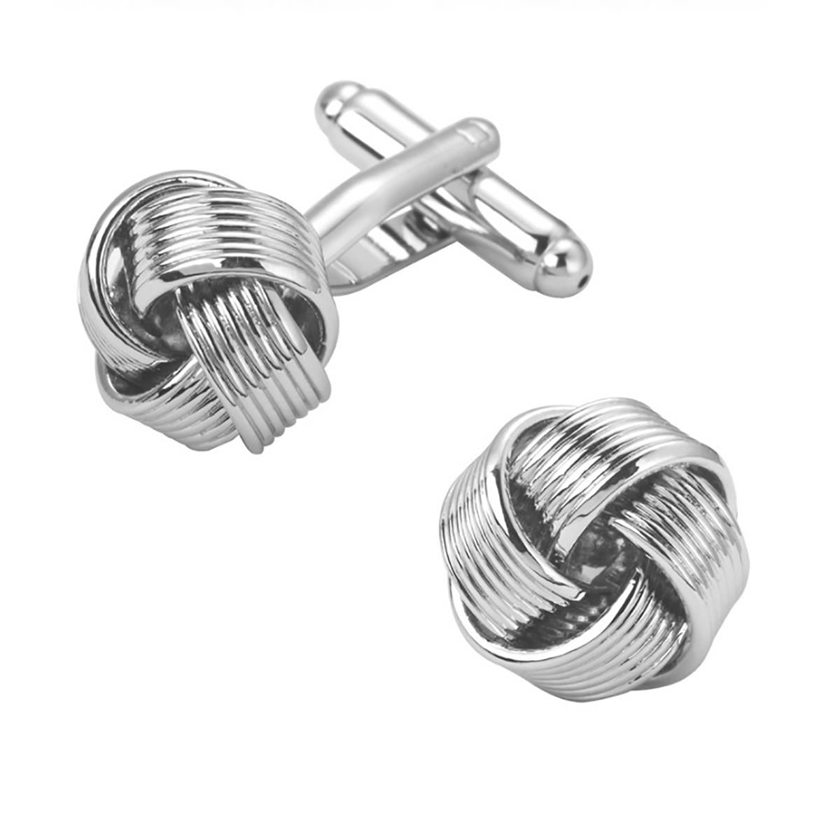 Charles William Silver Knot Cufflinks Flat Weave Style Single Large Silver Knot Wedding