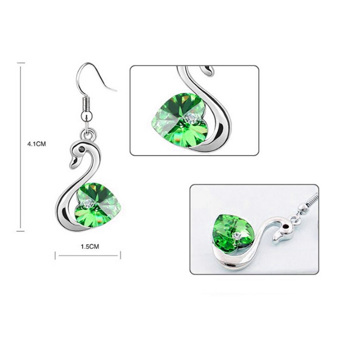 Crystal Love Heart In Green Swan Jewellery Set Earrings And Matching Necklace Silver