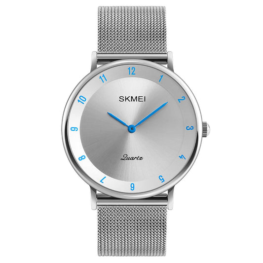 Skmei Mens Watch Classic Silver Dial Ultra Thin Stainless Steel Mesh Strap Blue