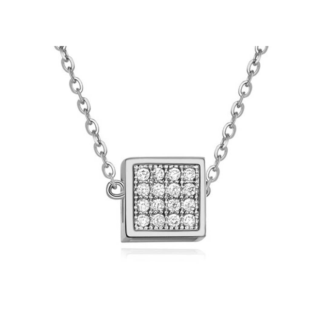 Women's Girls Silver Small  Cube Pendant Necklace With Crystal Elements Gift UK Seller