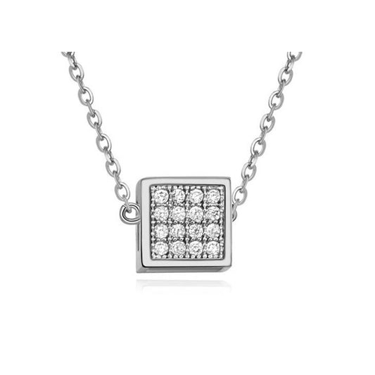 Women's Girls Silver Small  Cube Pendant Necklace With Crystal Elements Gift UK Seller