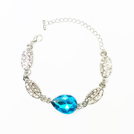 Elegant Crystal Jewellery Bracelet Silver Sky Blue Stone Teardrop Leaf Christmas UK