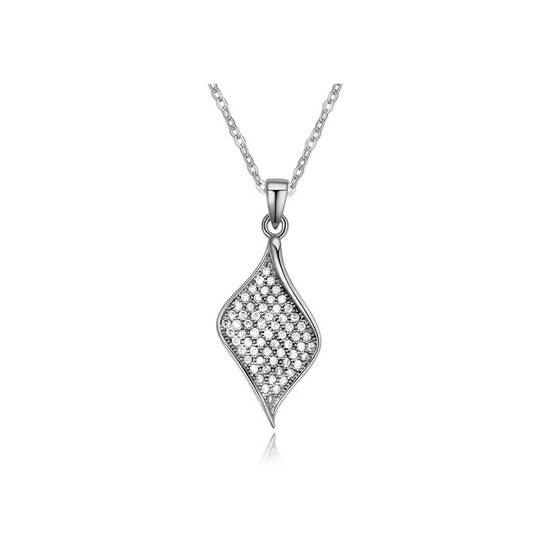 Women's Silver Leaf Diamond Pendant Necklace Encrusted Crystal Stones UK Seller