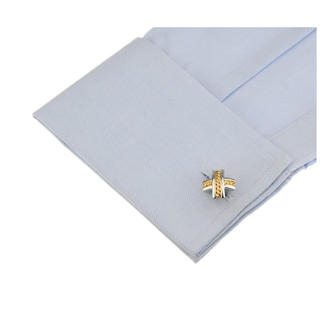 Charles William Gold Silver Bow Criss Cross Cufflinks Present Two Tone Shirt Herringbone Smart UK