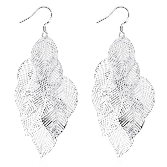 Charles William Women's Statement Silver Plated Hollow Leaf Style Earrings