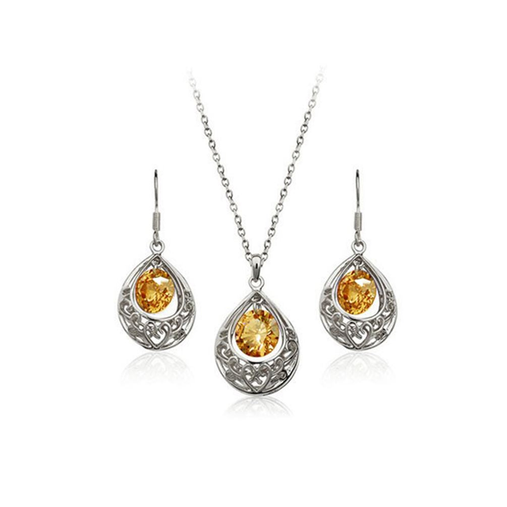 Charles William Silver Beige Hollow Teardrop Jewellery Set Drop Earrings and Necklace