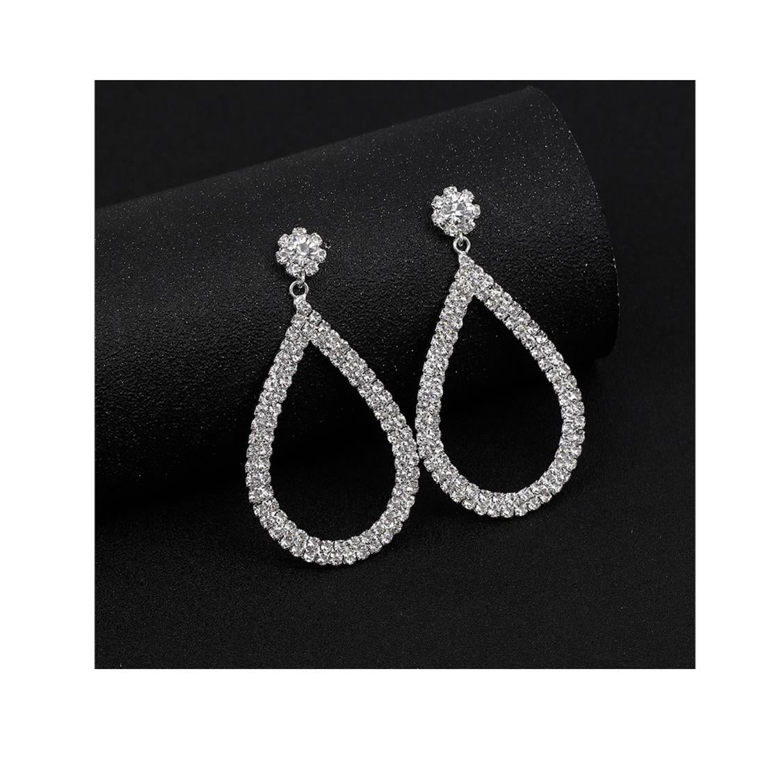 Ladies Premium Large Teardrop Earing Celebrity Fashion Silver Circle Stones Jewellery Earrings UK