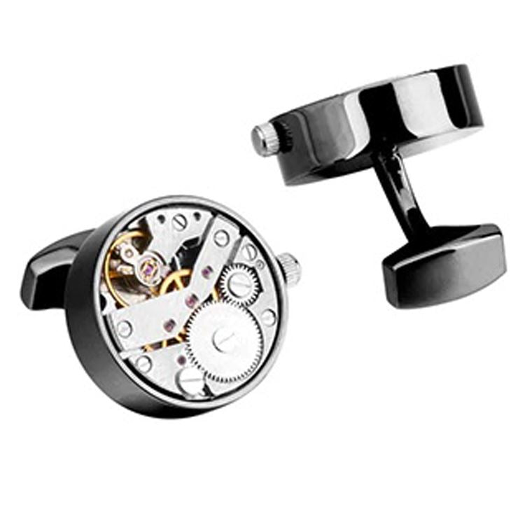 Charles William Black Working Watch Movement Steampunk Cufflinks Vintage Mechanical Gift