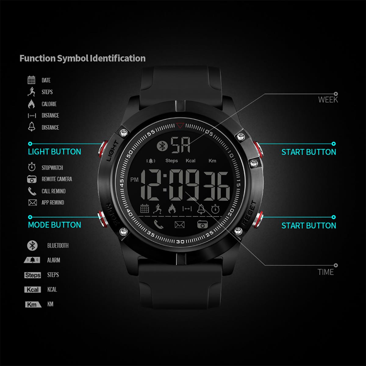 Skmei Smart Watch Android App Pedometer Stopwatch Light Calories UK