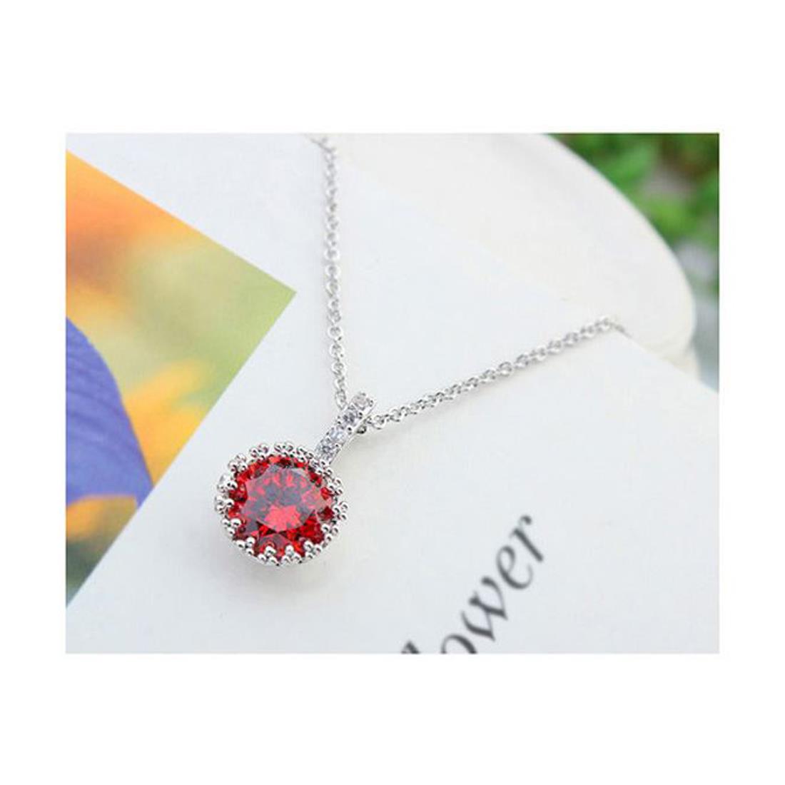 Women's Girls Red Ruby Pendant Necklace Crystal Elements Silver UK Seller