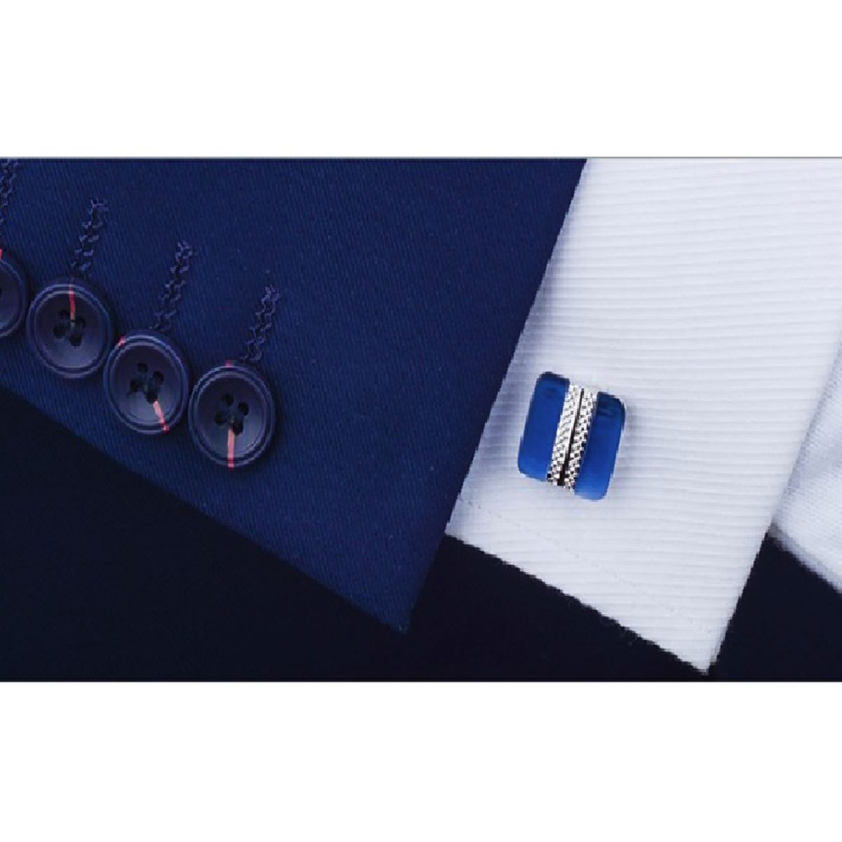 Charles William Classy Premium Square Silver Blue Cufflinks Perfect Present Gift Husband Wedding