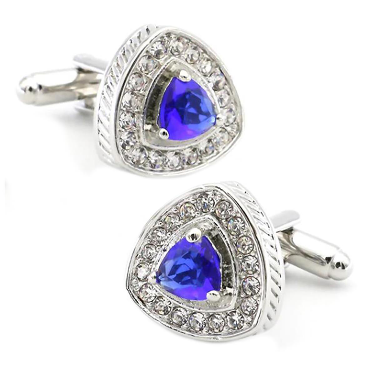 Charles William Blue Triangle Crown Crest Shield Shaped Cufflinks Stone Studded